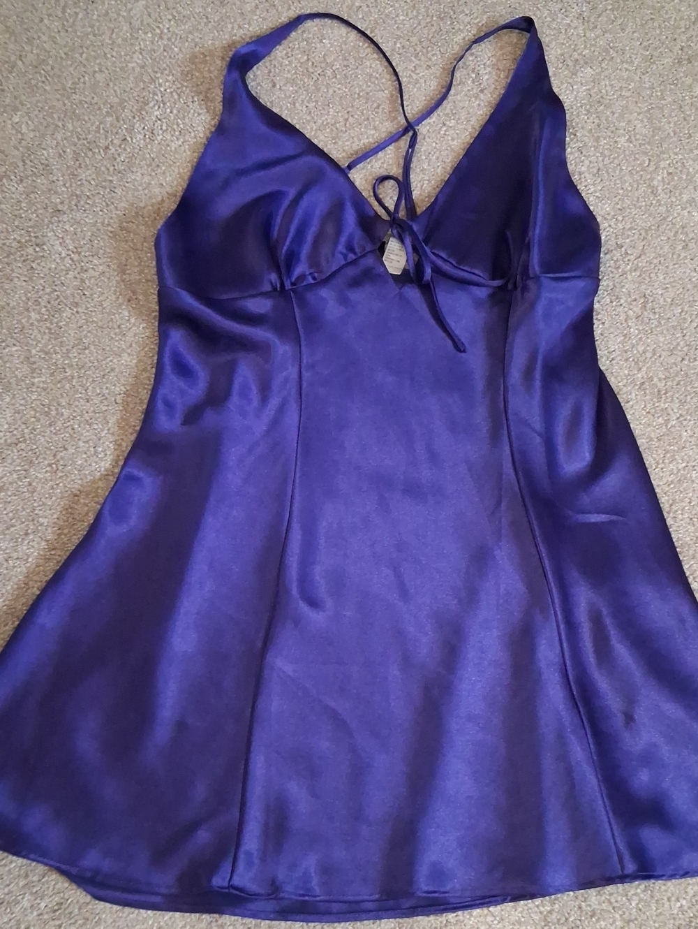 Frederick's of Hollywood Deep Purple Satin Criss-Cross Back Slip Chemise.New(M)